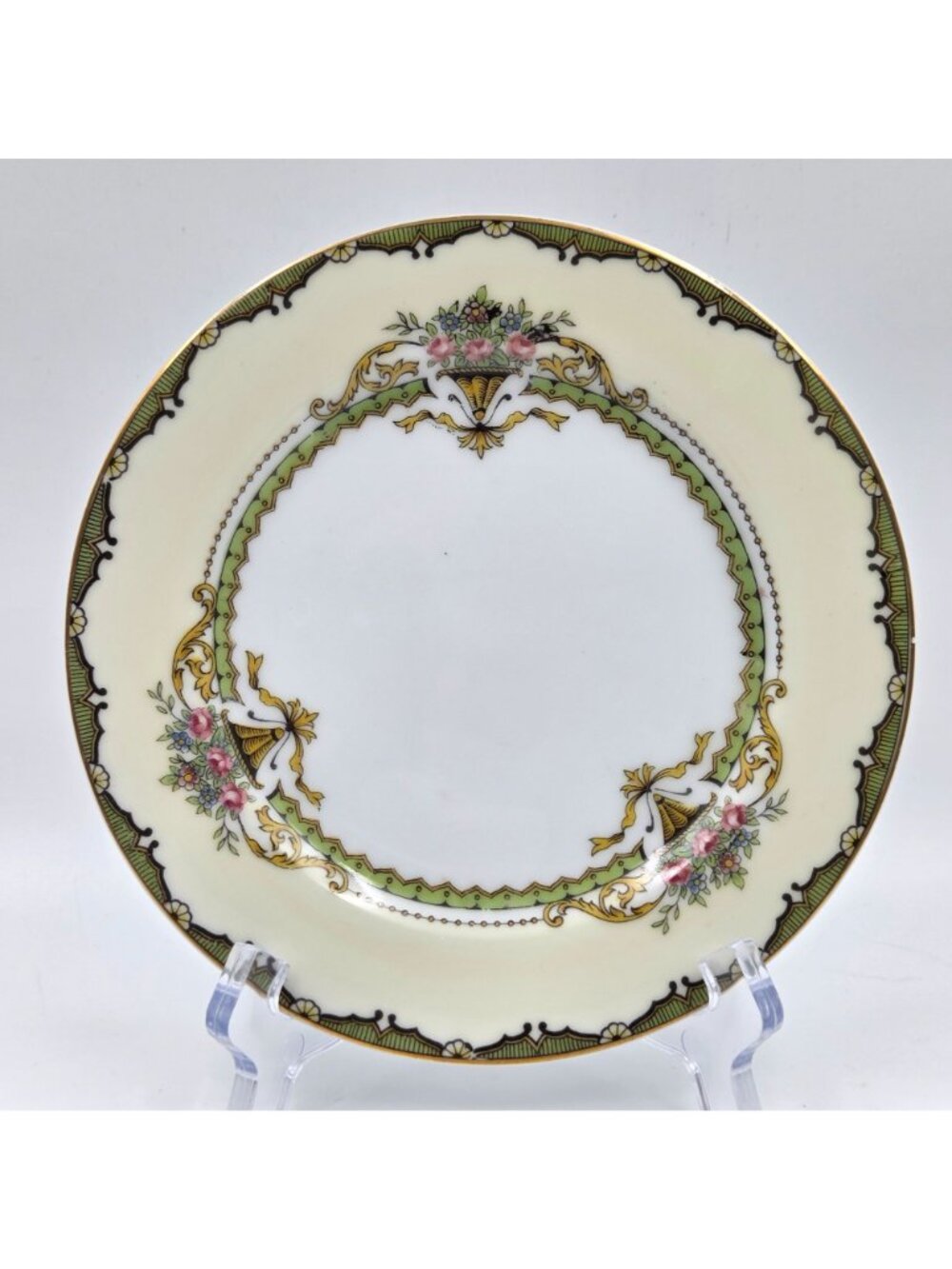 Noritake Penelope Set of 2 Bread and Butter Plates Green Pink Roses Gold Trim